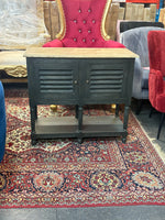 Dark Wood Storage Cabinet with Natural Top – Double Door & Open Shelf
