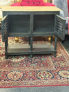 Dark Wood Storage Cabinet with Natural Top – Double Door & Open Shelf