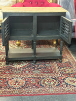 Dark Wood Storage Cabinet with Natural Top – Double Door & Open Shelf