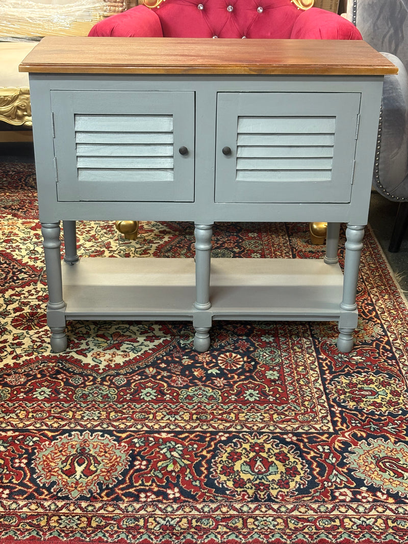 Classic Grey Storage Cabinet with Natural Wood Top