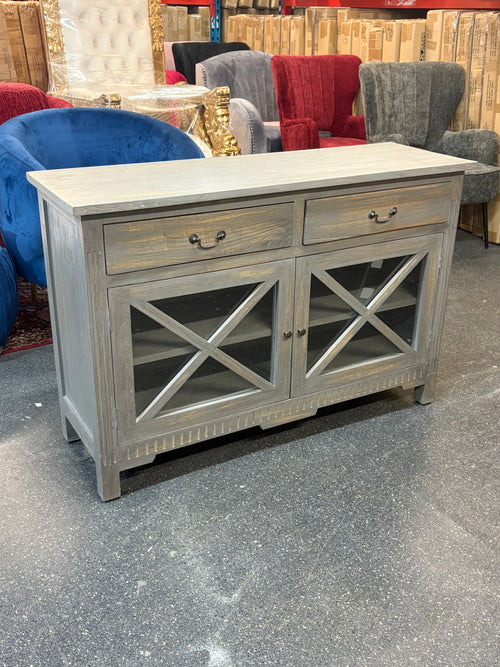 Rustic Elegance Sideboard Buffet – Weathered Grey Finish