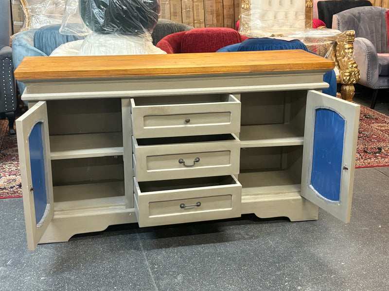 Classic Farmhouse Sideboard Buffet – White & Glass Panel Finish