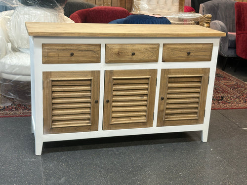 Coastal Charm Buffet Sideboard – White & Natural Finish - Mindi Wood