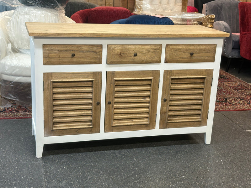 Coastal Charm Buffet Sideboard – White & Natural Finish - Mindi Wood