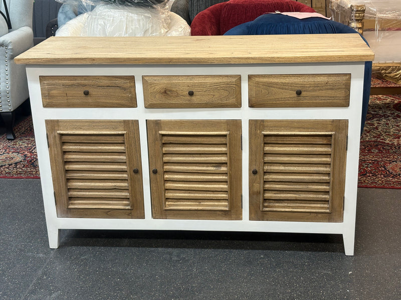 Coastal Charm Buffet Sideboard – White & Natural Finish - Mindi Wood