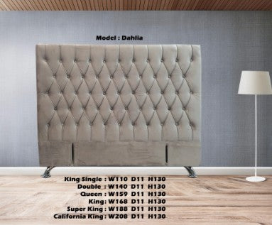 Dahlia Buttoned California King Headboard - Stone grey velvet