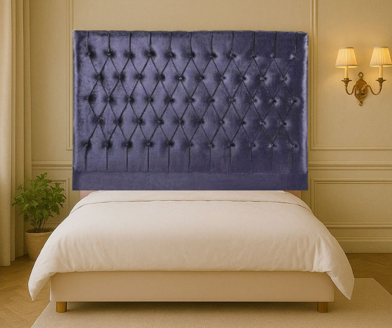 Dahlia Buttoned California King Headboard - Black Velvet