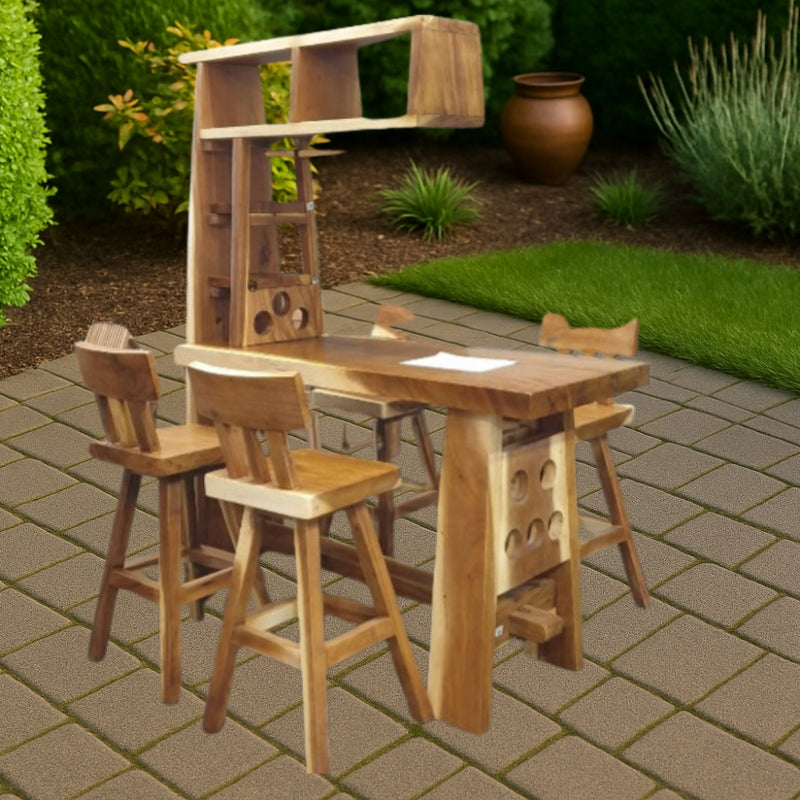 Rectangle Bar Leaner and Stool - Suar Wood - Assembly Required
