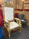 Throne Chair (King/Queen Chair) - Mahogany Wood - Light Cream