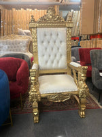 Throne Chair (King/Queen Chair) - Mahogany Wood - Light Cream
