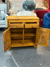 Solid Wood Cabinet with Intricate Carved Doors - Natural Wax Finish