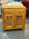 Solid Wood Cabinet with Intricate Carved Doors - Natural Wax Finish