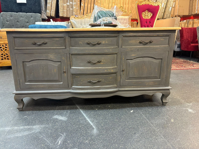 Buffet/Side Table - Vintage Grey Sideboard with Natural Finish Top
