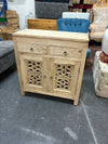 Handcrafted Solid Wood Cabinet with Intricate Carved Doors - Natural Finish