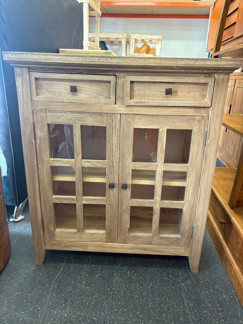 Rustic Wooden Storage Cabinet with Glass Doors