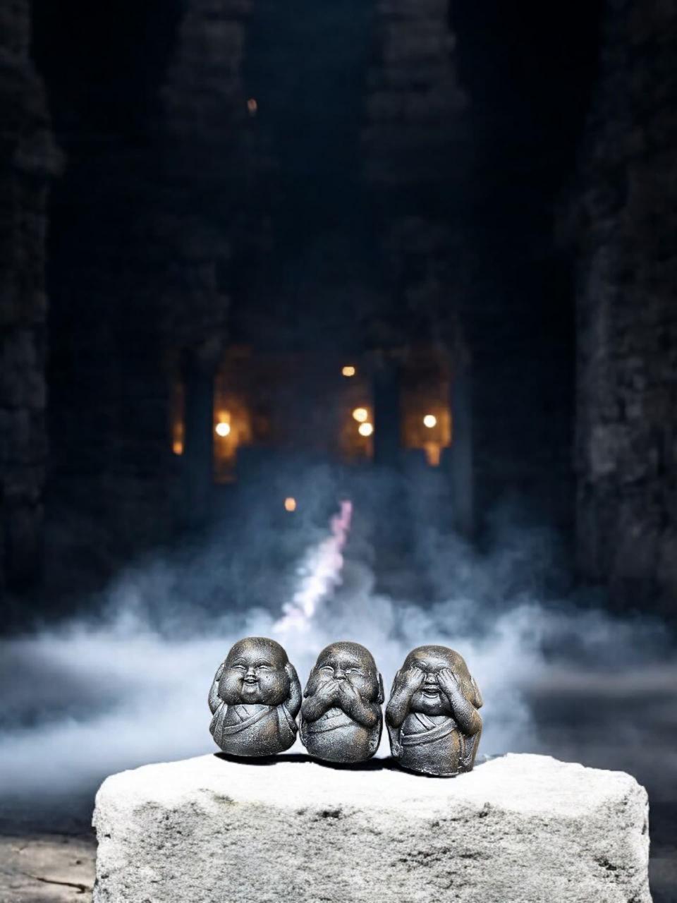 Mini Buddha Trio – Greyish black