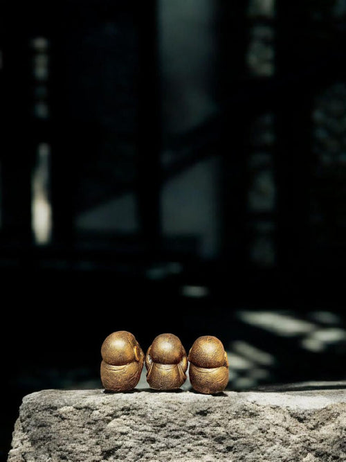 Mini Buddha Trio – See No Evil, Hear No Evil, Speak No Evil (Antique Gold Finish)