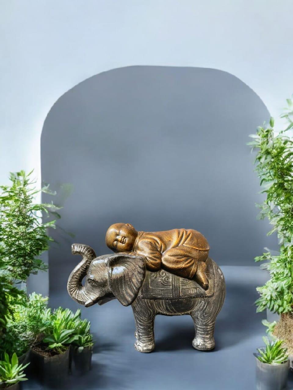 Sleeping Monk on Elephant Statue – Symbol of Peace, Protection & Harmony