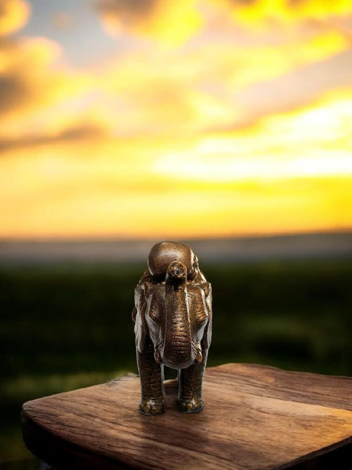 Sleeping Monk on Elephant Statue – Antique Gold Finish