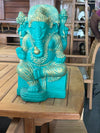 Handcrafted Lord Ganesha Statue – Antique Turquoise & Gold Finish
