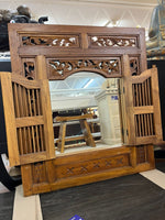 Handcrafted Wooden Mirror with Shutter Doors