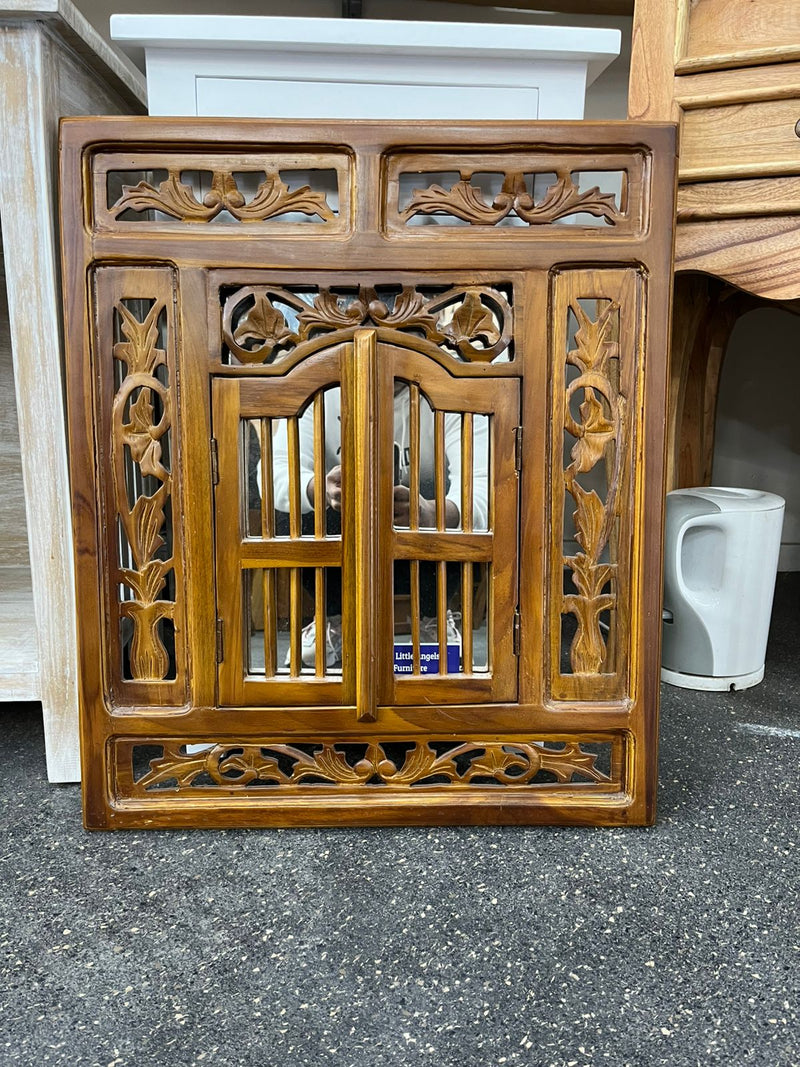 Handcrafted Wooden Mirror with Shutter Doors - Small