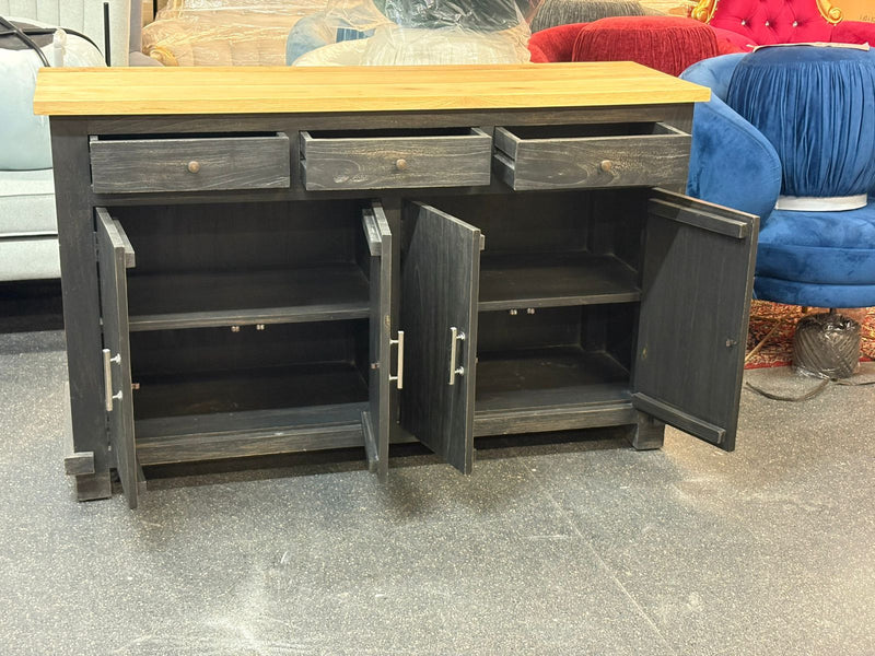 Buffet/Side Table - Rustic Black Sideboard with Natural Finish Top