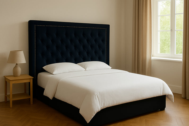 Ancona Buttoned King  Headboard - Black Velvet