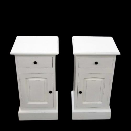 Bedside Cabinet Pair - Mindi Wood - White Distressed Finish