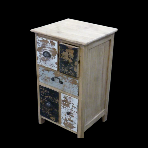 Bedside/Lamp Table - Mindi Wood - Five Drawer - Natural Wax Vintage