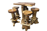 Teak Root Bar Leaner & 4 Stools - All from Teak Root