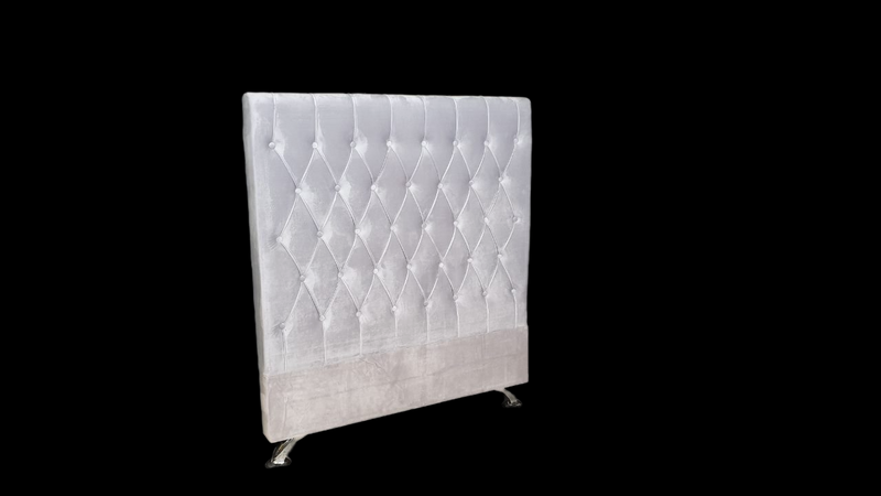 Dahlia Buttoned King Single Headboard - Light Grey Velvet