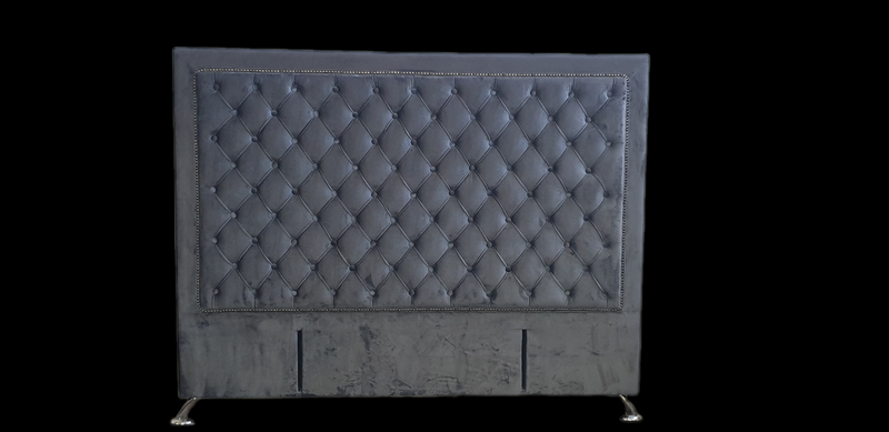 Ancona Buttoned California King Headboard - Dark Grey Velvet