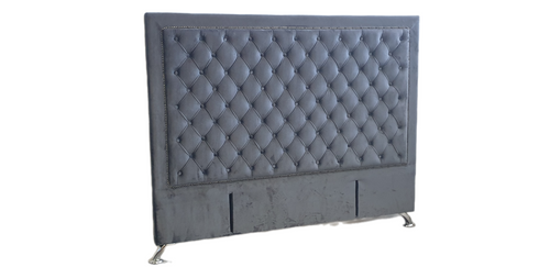 Ancona Buttoned California King Headboard - Dark Grey Velvet