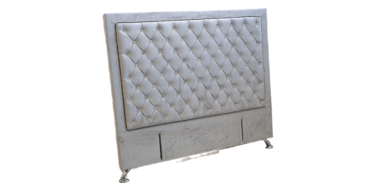 Ancona Buttoned Queen Headboard- Light Grey Velvet