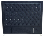 Ancona Buttoned Queen Headboard - Black Velvet with Crystals