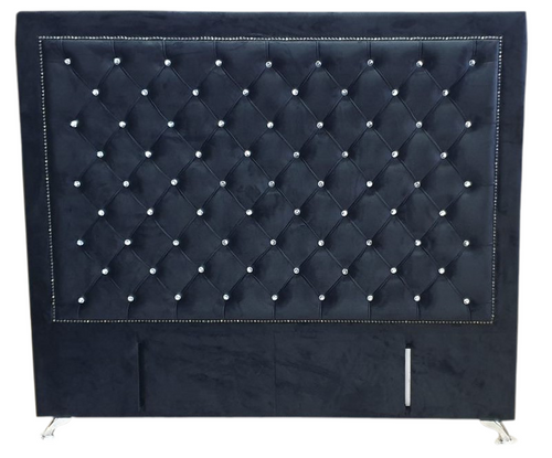 Ancona Buttoned Queen Headboard - Black Velvet with Crystals