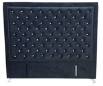 Ancona Buttoned King  Headboard - Black Velvet with Crystals