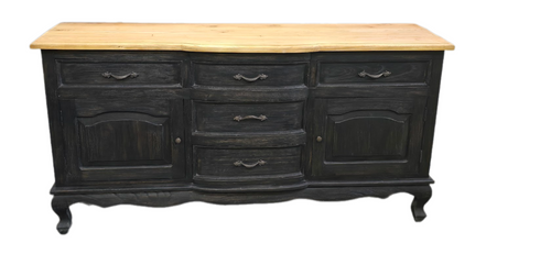 Buffet Cabinet/Side Table - Mindi Wood - Black Wash with Natural Finish Top