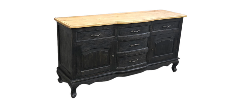 Buffet Cabinet/Side Table - Mindi Wood - Black Wash with Natural Finish Top