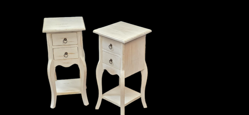 Square Bedside Cabinet Pair - Mindi Wood - White Wash Finish