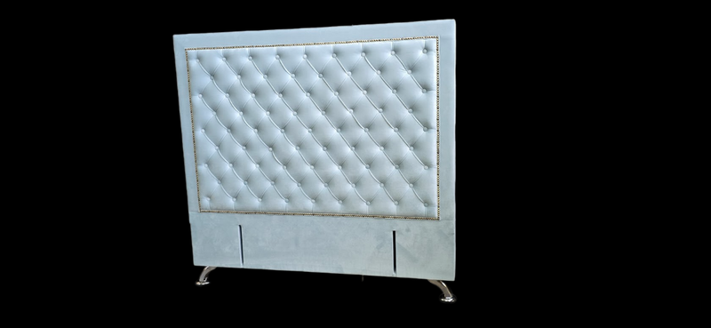 Ancona Buttoned King Headboard - Sky Blue Velvet