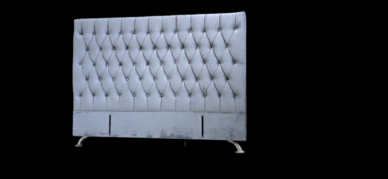Dahlia Buttoned Queen Headboard - Blueish Grey Velvet
