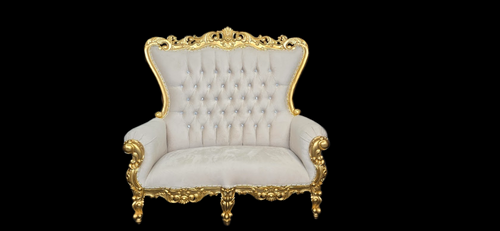 Throne Sofa (King/Queen 2 seater Sofa) - Mahogany Wood - Beige/Cream Velvet