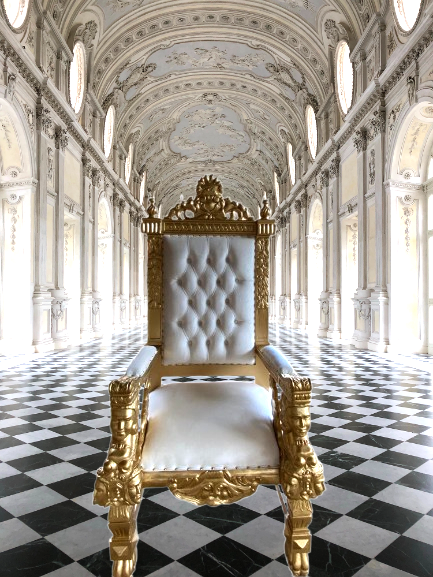 Throne Chair (King/Queen Chair) - Mahogany Wood - White & Gold