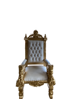 Throne Chair (King/Queen Chair) - Mahogany Wood - White & Gold