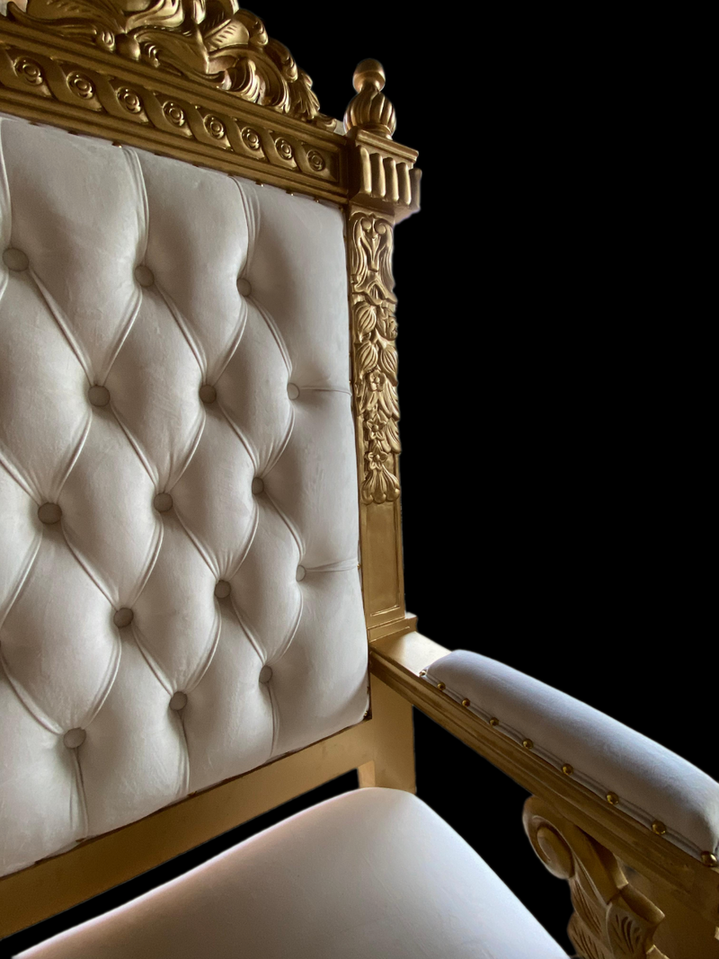 Throne Chair (King/Queen Chair) - Mahogany Wood - White & Gold