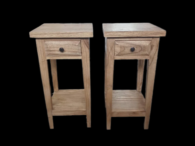 Bedside Cabinet Pair (65cms) - Mindi Wood - Natural Finish