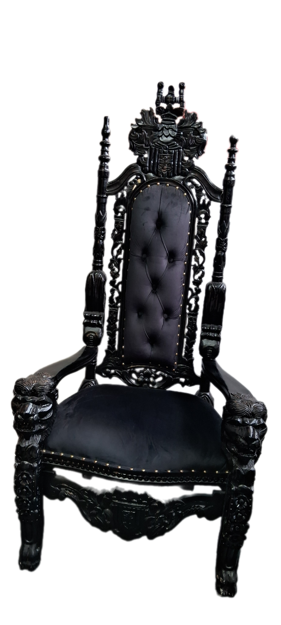 Throne Chair (King/Queen Chair) - Mahogany Wood - Black Finish