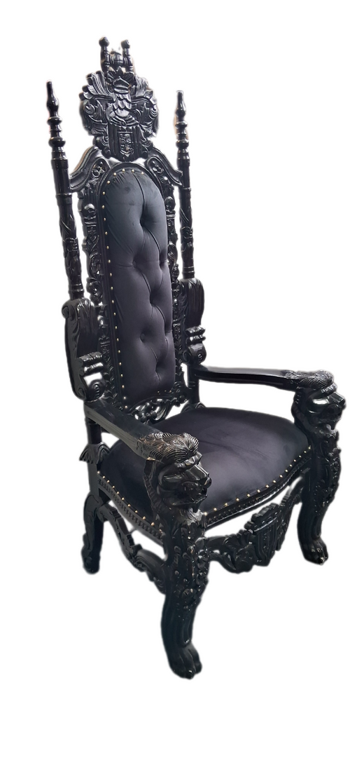 Throne Chair (King/Queen Chair) - Mahogany Wood - Black Finish